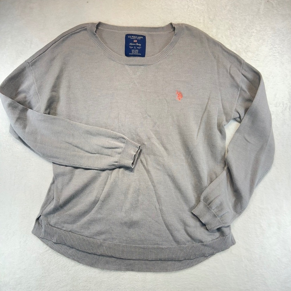 U.S. Polo Assn. Coastal Grandmother Crewneck Sweater Large Preppy‎ Grey